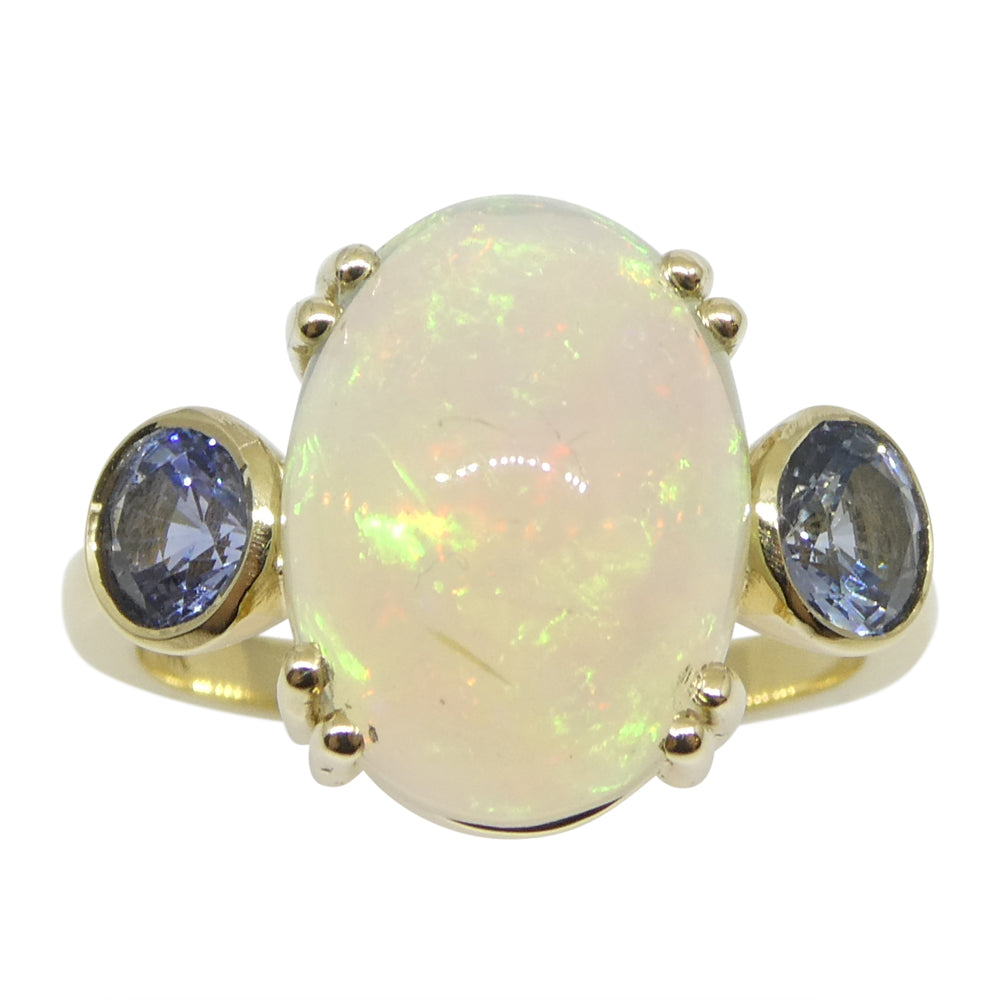 3.31ct Opal, Blue Sapphire Cocktail or Engagement Ring set in 14k Yellow Gold - Skyjems Wholesale Gemstones