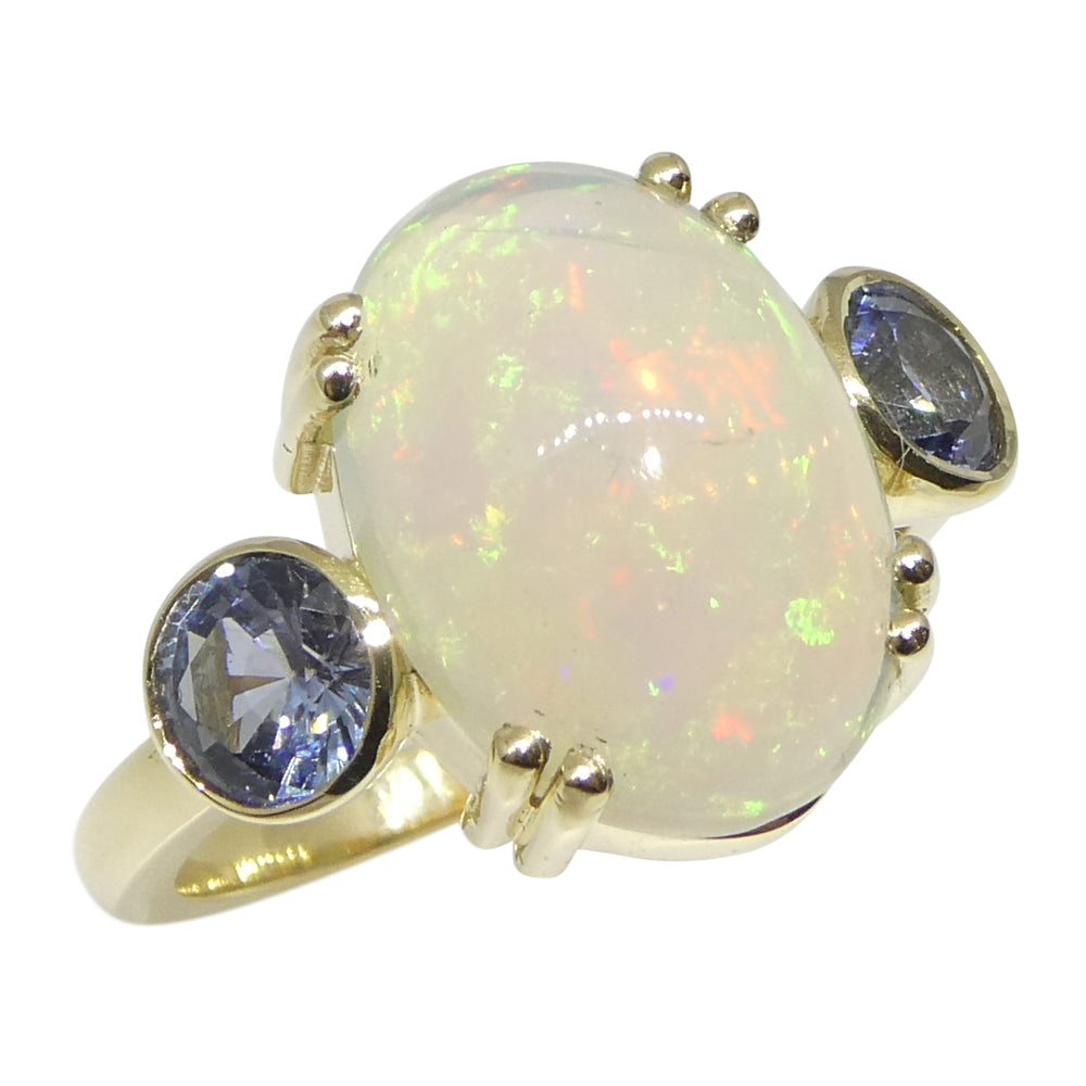 3.31ct Opal, Blue Sapphire Cocktail or Engagement Ring set in 14k Yellow Gold - Skyjems Wholesale Gemstones