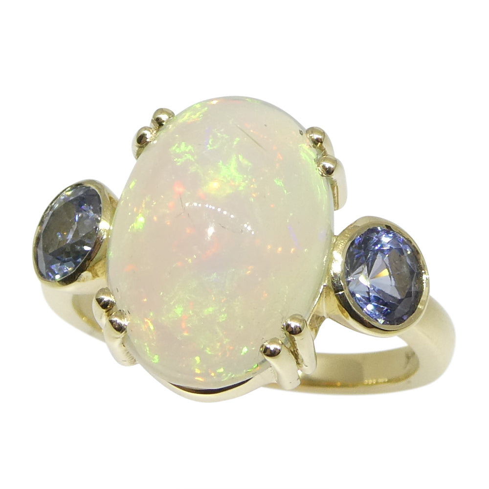 3.31ct Opal, Blue Sapphire Cocktail or Engagement Ring set in 14k Yellow Gold - Skyjems Wholesale Gemstones