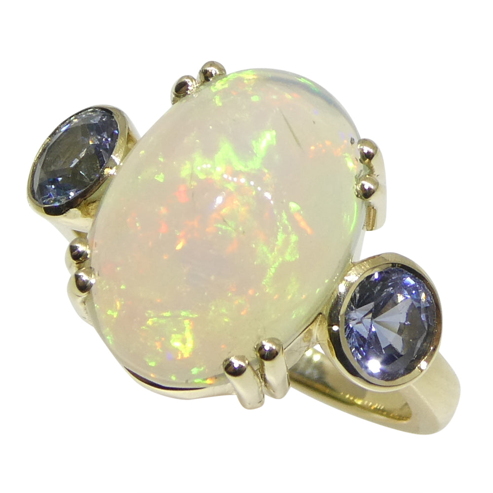 3.31ct Opal, Blue Sapphire Cocktail or Engagement Ring set in 14k Yellow Gold - Skyjems Wholesale Gemstones