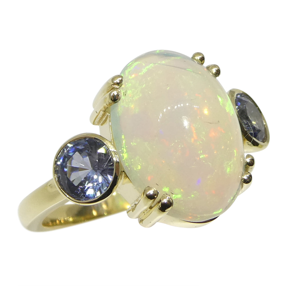 3.31ct Opal, Blue Sapphire Cocktail or Engagement Ring set in 14k Yellow Gold - Skyjems Wholesale Gemstones