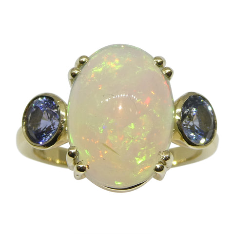 3.31ct Opal, Blue Sapphire Cocktail or Engagement Ring set in 14k Yellow Gold
