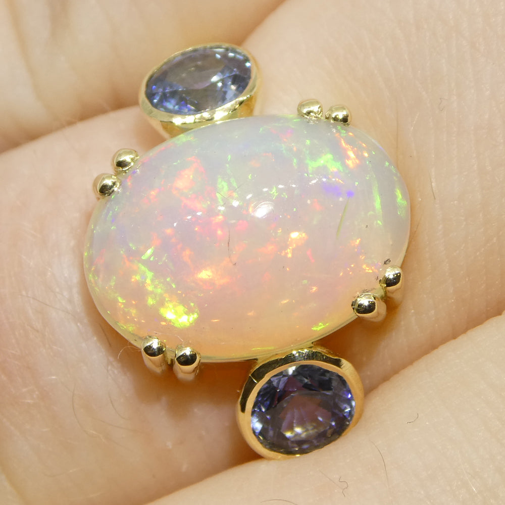 3.31ct Opal, Blue Sapphire Cocktail or Engagement Ring set in 14k Yellow Gold - Skyjems Wholesale Gemstones