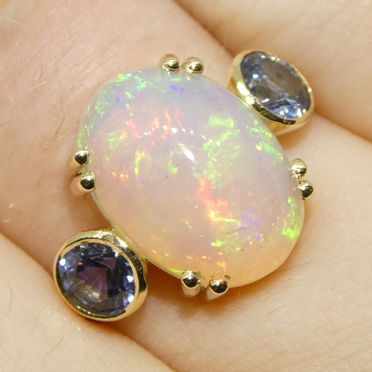 3.31ct Opal, Blue Sapphire Cocktail or Engagement Ring set in 14k Yellow Gold - Skyjems Wholesale Gemstones