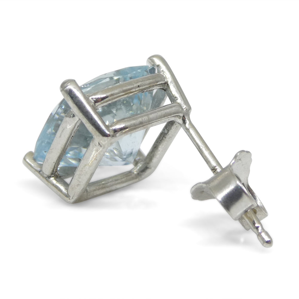 2.57ct Cushion Blue Aquamarine Single Stud Earring set in 14k White Gold - Skyjems Wholesale Gemstones