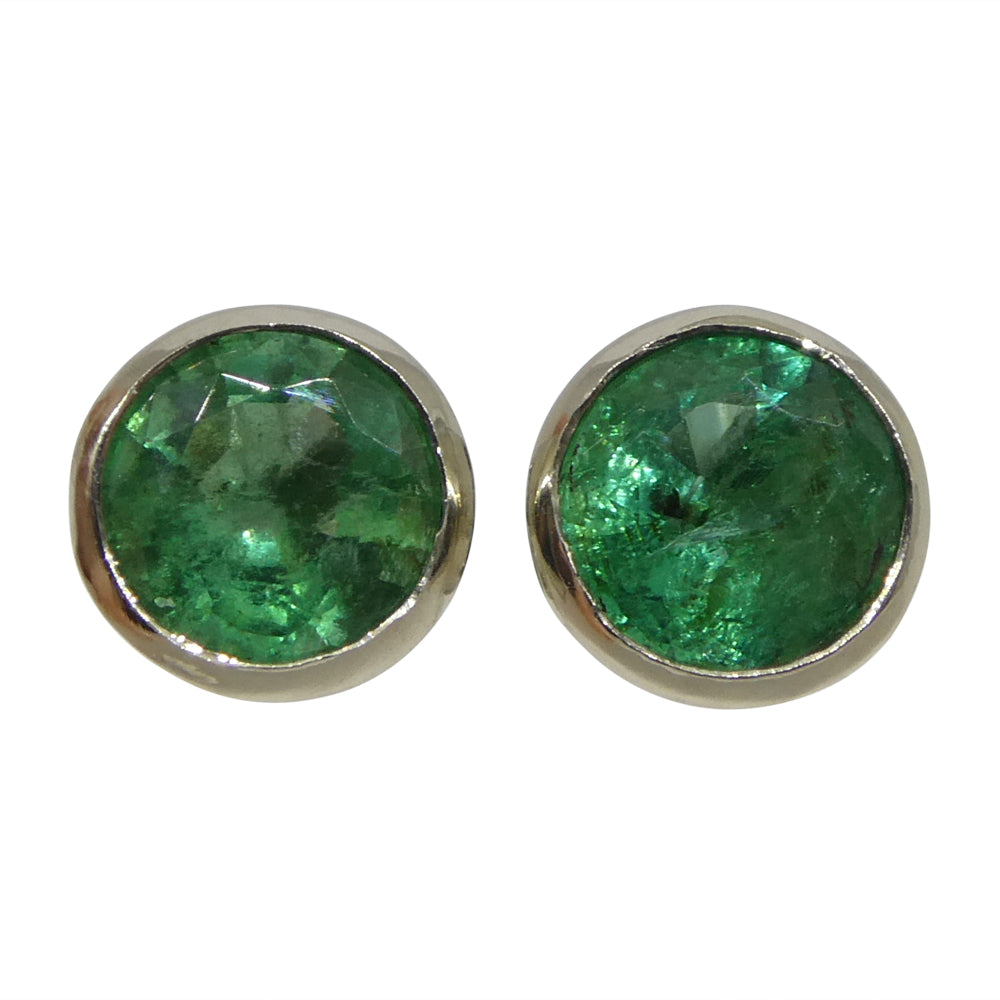 1.04ct Round Green Emerald Stud Earrings set in 14k White Gold - Skyjems Wholesale Gemstones