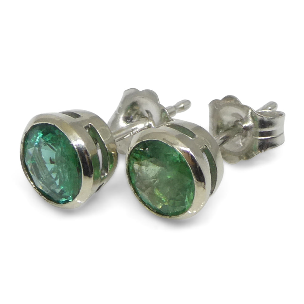 1.04ct Round Green Emerald Stud Earrings set in 14k White Gold - Skyjems Wholesale Gemstones