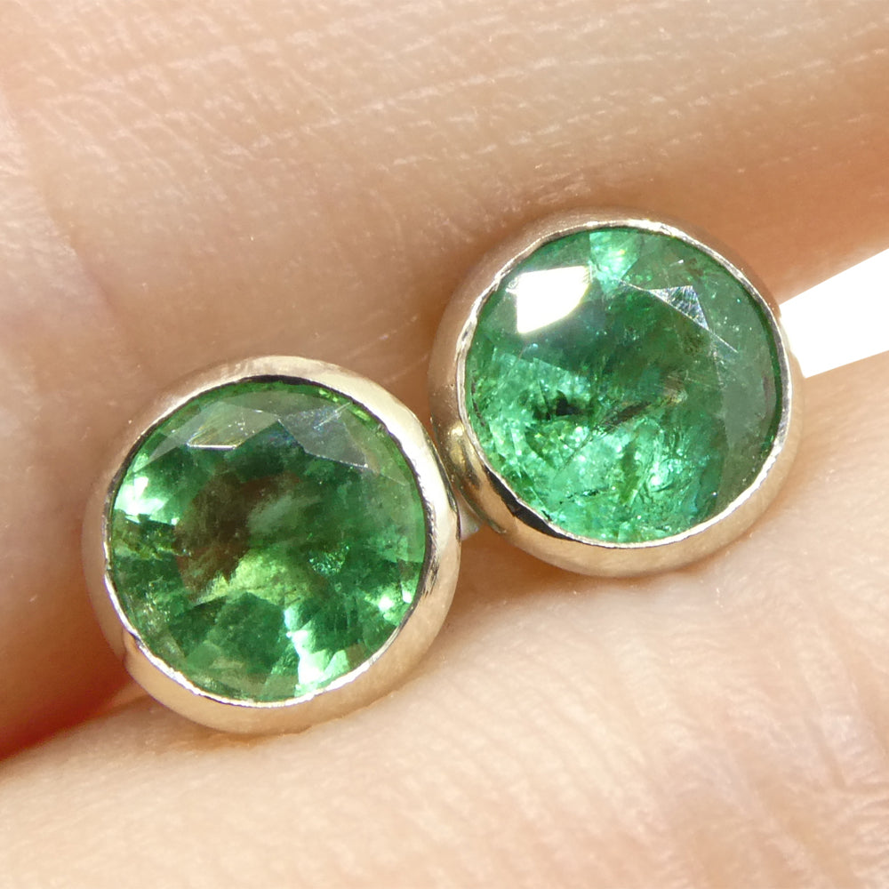 1.04ct Round Green Emerald Stud Earrings set in 14k White Gold - Skyjems Wholesale Gemstones