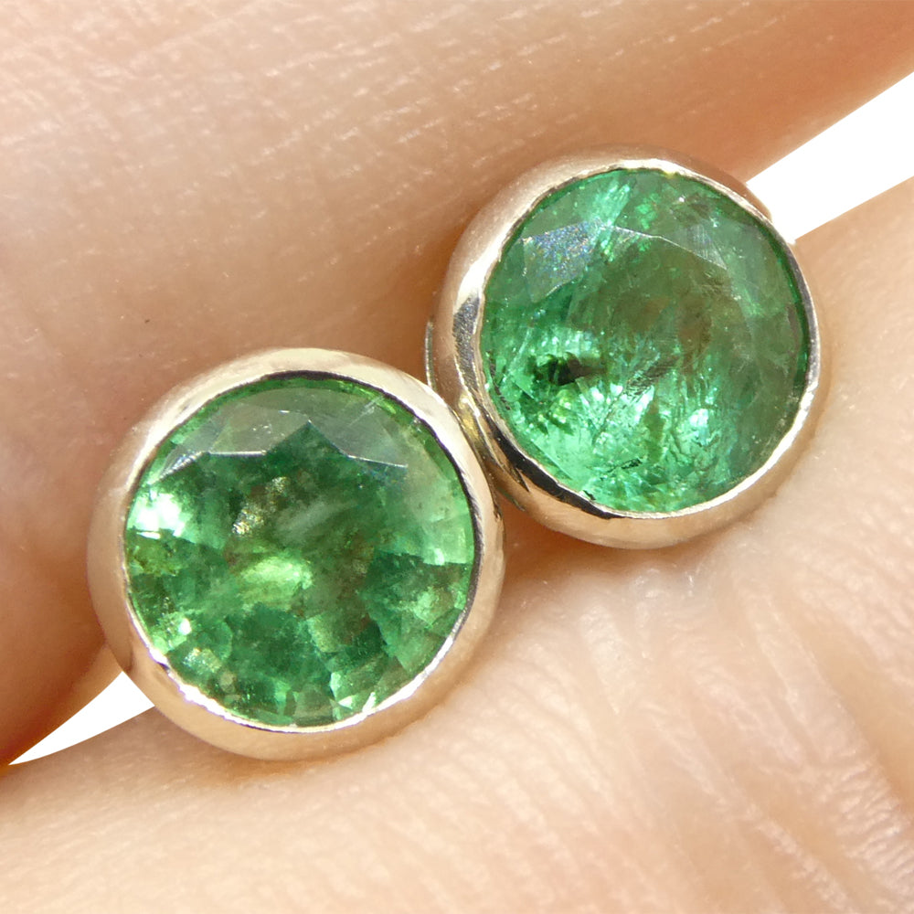 1.04ct Round Green Emerald Stud Earrings set in 14k White Gold - Skyjems Wholesale Gemstones