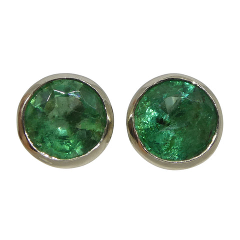 1.04ct Round Green Emerald Stud Earrings set in 14k White Gold
