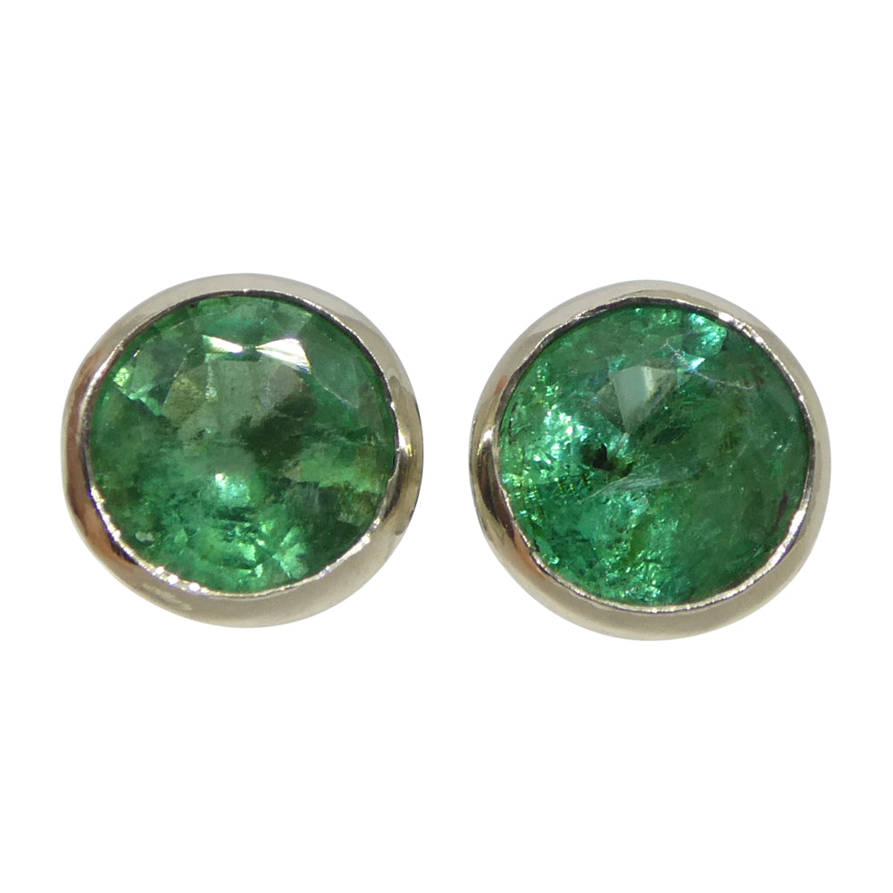 1.04ct Round Green Emerald Stud Earrings set in 14k White Gold - Skyjems Wholesale Gemstones