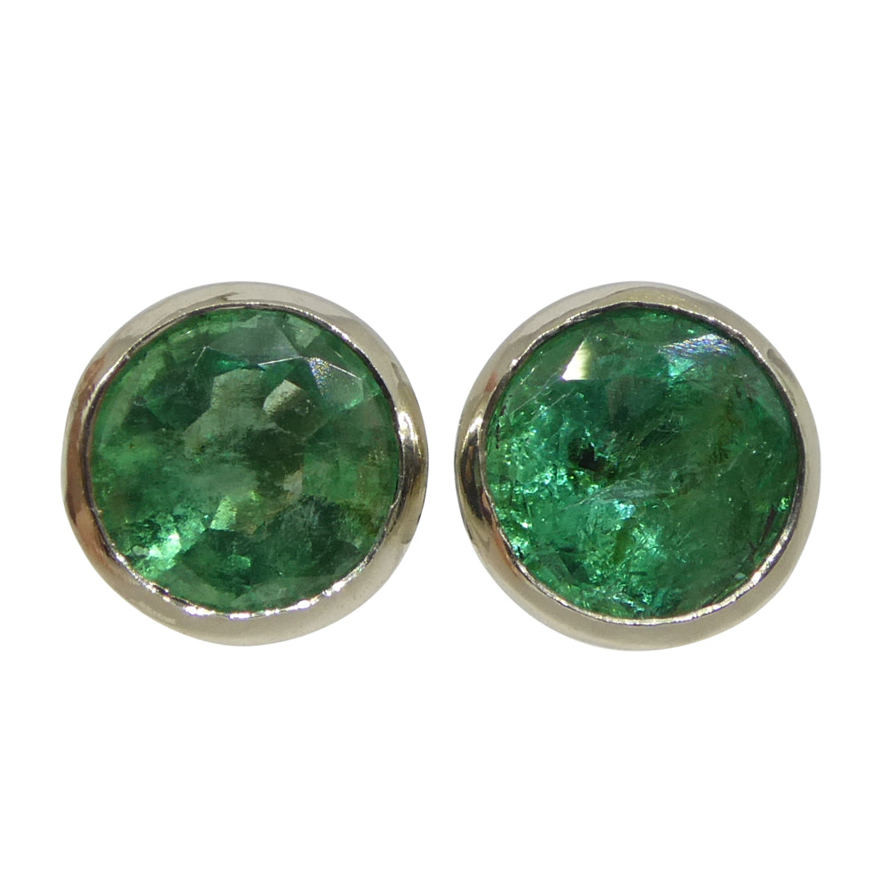 1.04ct Round Green Emerald Stud Earrings set in 14k White Gold - Skyjems Wholesale Gemstones