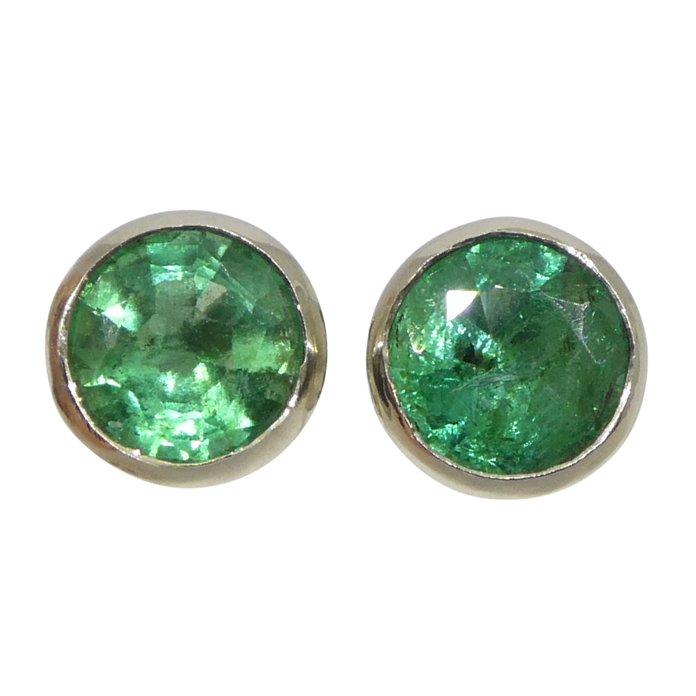 1.04ct Round Green Emerald Stud Earrings set in 14k White Gold - Skyjems Wholesale Gemstones