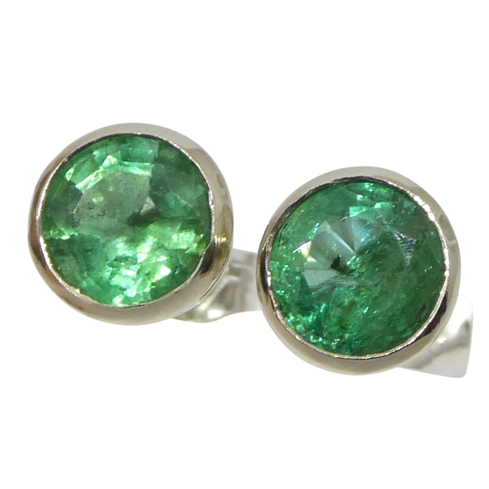 1.04ct Round Green Emerald Stud Earrings set in 14k White Gold - Skyjems Wholesale Gemstones