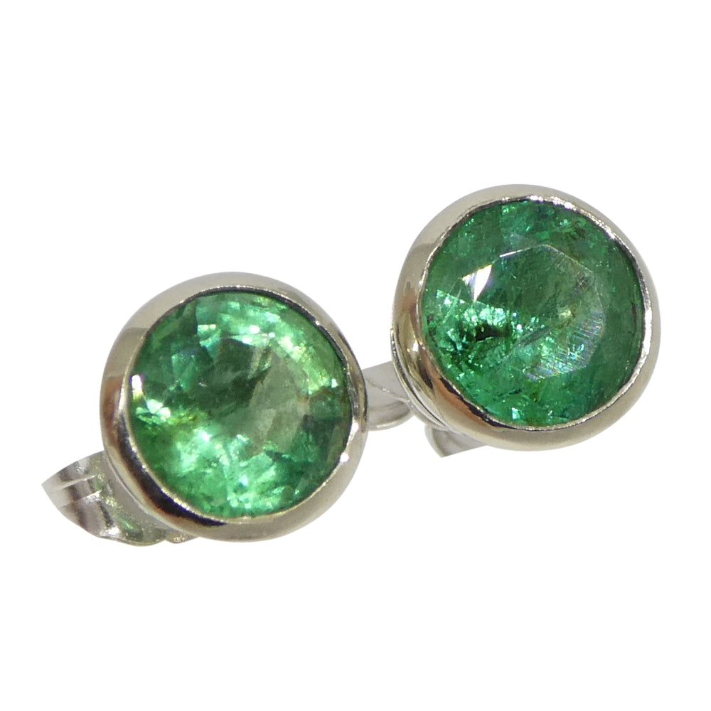 1.04ct Round Green Emerald Stud Earrings set in 14k White Gold - Skyjems Wholesale Gemstones