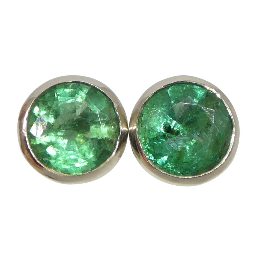 1.04ct Round Green Emerald Stud Earrings set in 14k White Gold - Skyjems Wholesale Gemstones