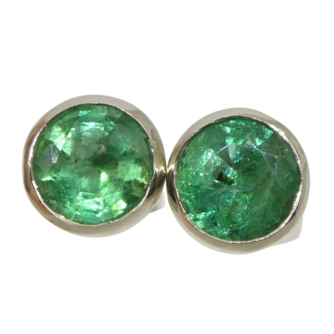 1.04ct Round Green Emerald Stud Earrings set in 14k White Gold