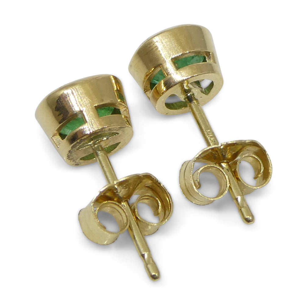 0.83ct Round Green Emerald Stud Earrings set in 14k Yellow Gold - Skyjems Wholesale Gemstones