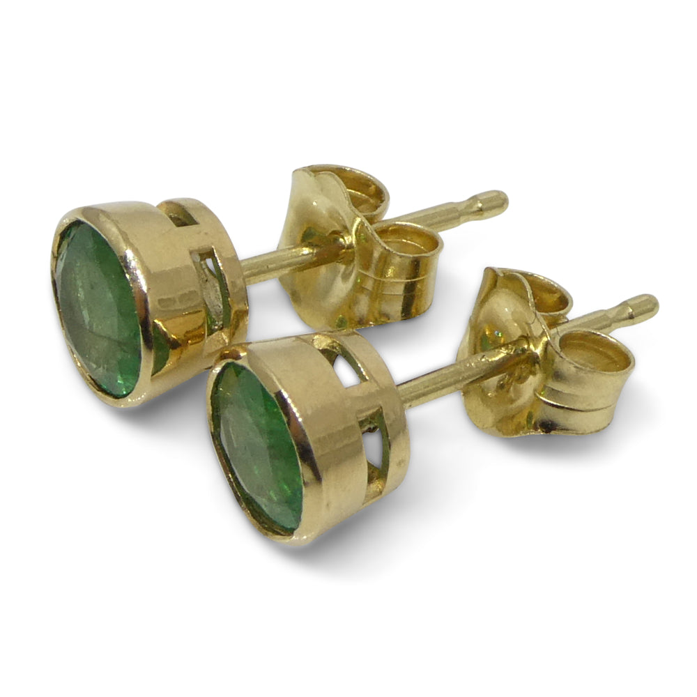 0.83ct Round Green Emerald Stud Earrings set in 14k Yellow Gold - Skyjems Wholesale Gemstones