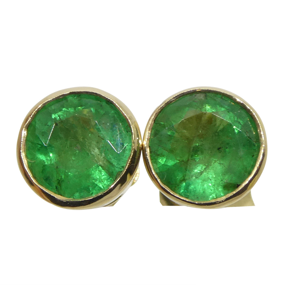 0.83ct Round Green Emerald Stud Earrings set in 14k Yellow Gold - Skyjems Wholesale Gemstones