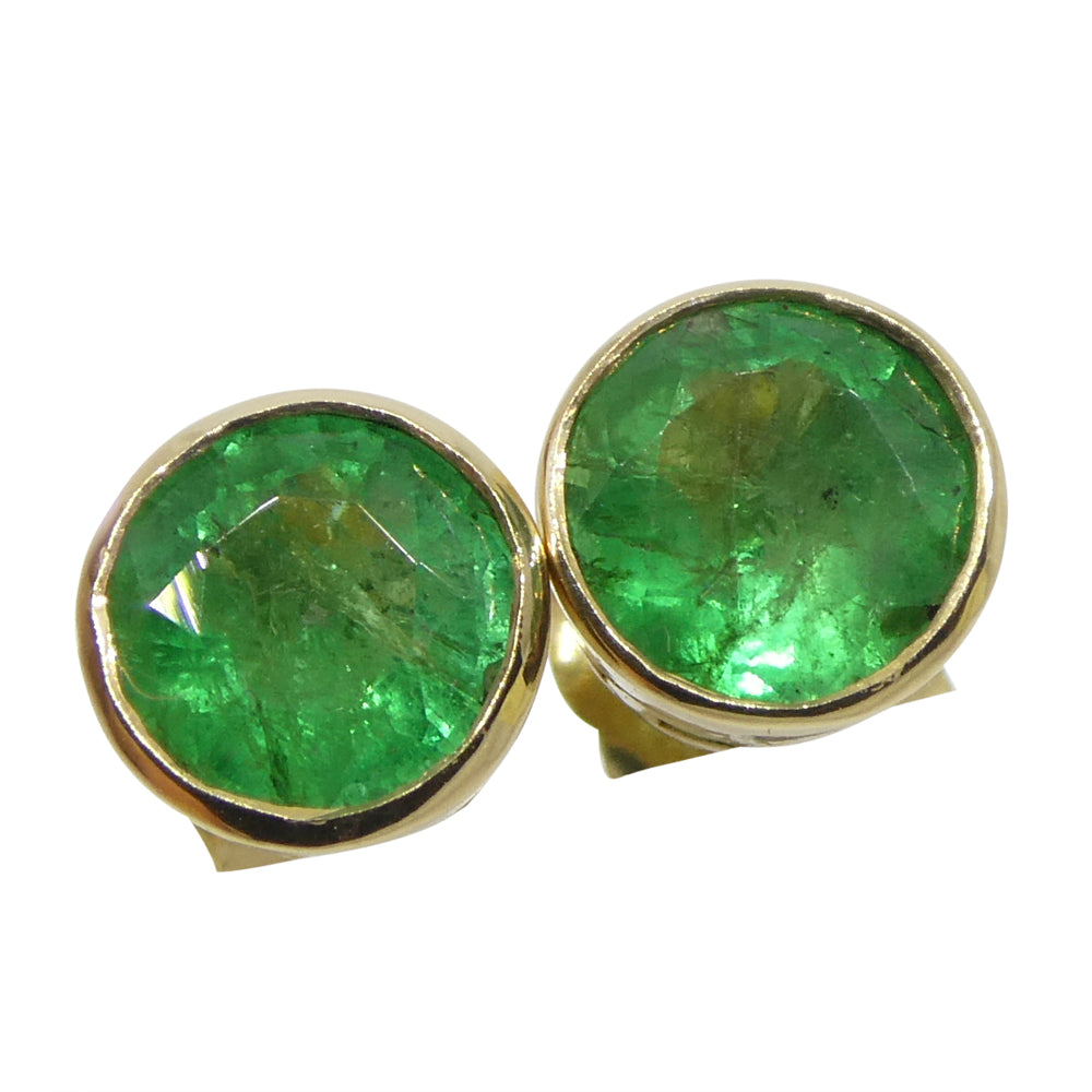 0.83ct Round Green Emerald Stud Earrings set in 14k Yellow Gold - Skyjems Wholesale Gemstones