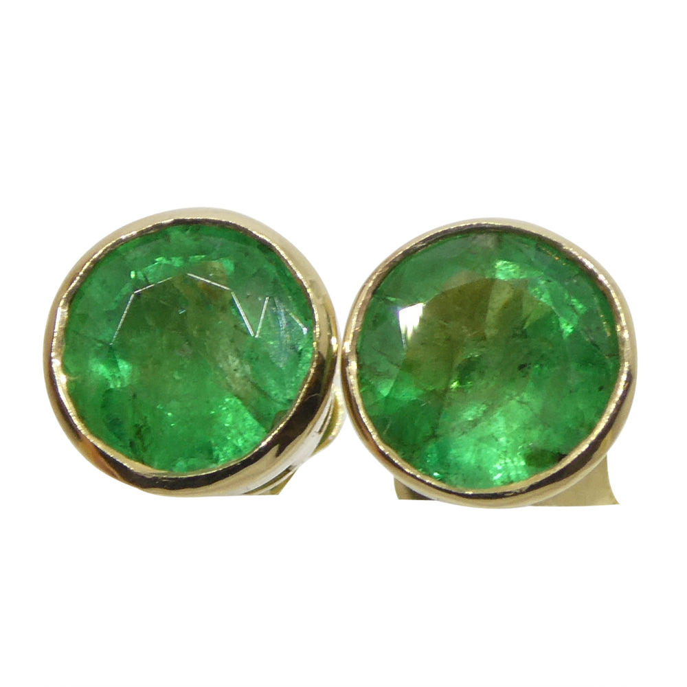 0.83ct Round Green Emerald Stud Earrings set in 14k Yellow Gold - Skyjems Wholesale Gemstones