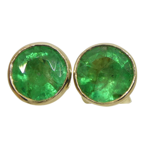 0.83ct Round Green Emerald Stud Earrings set in 14k Yellow Gold