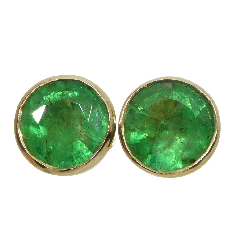 0.83ct Round Green Emerald Stud Earrings set in 14k Yellow Gold - Skyjems Wholesale Gemstones