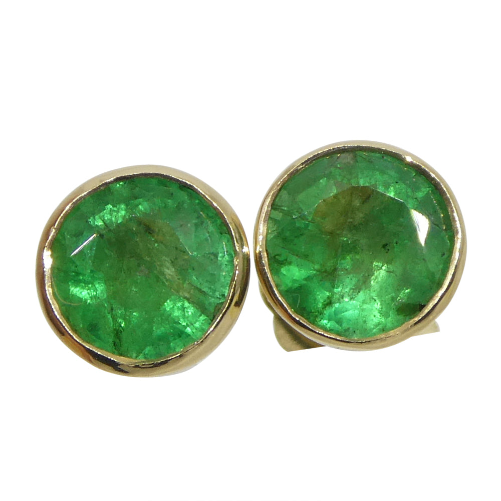 0.83ct Round Green Emerald Stud Earrings set in 14k Yellow Gold - Skyjems Wholesale Gemstones