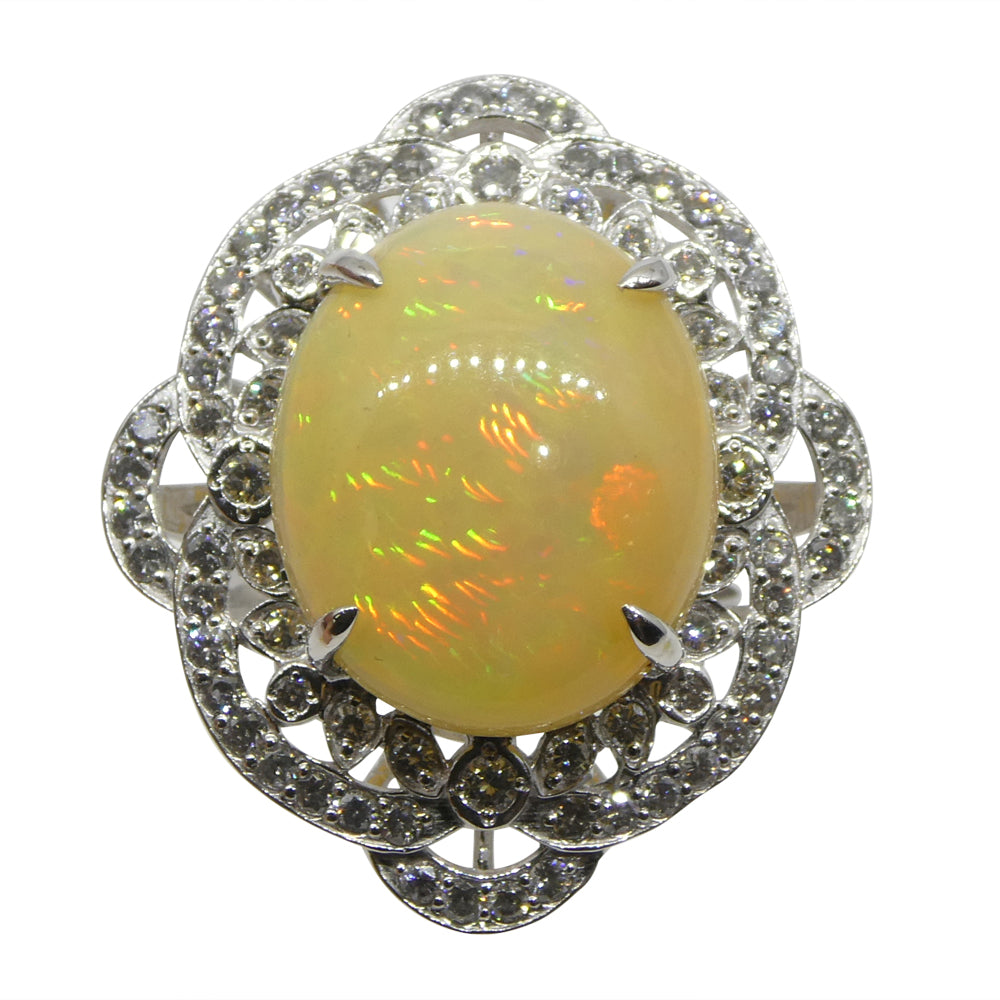 5.55ct Opal, Diamond Ballerina Cocktail Ring set in Platinum - Skyjems Wholesale Gemstones