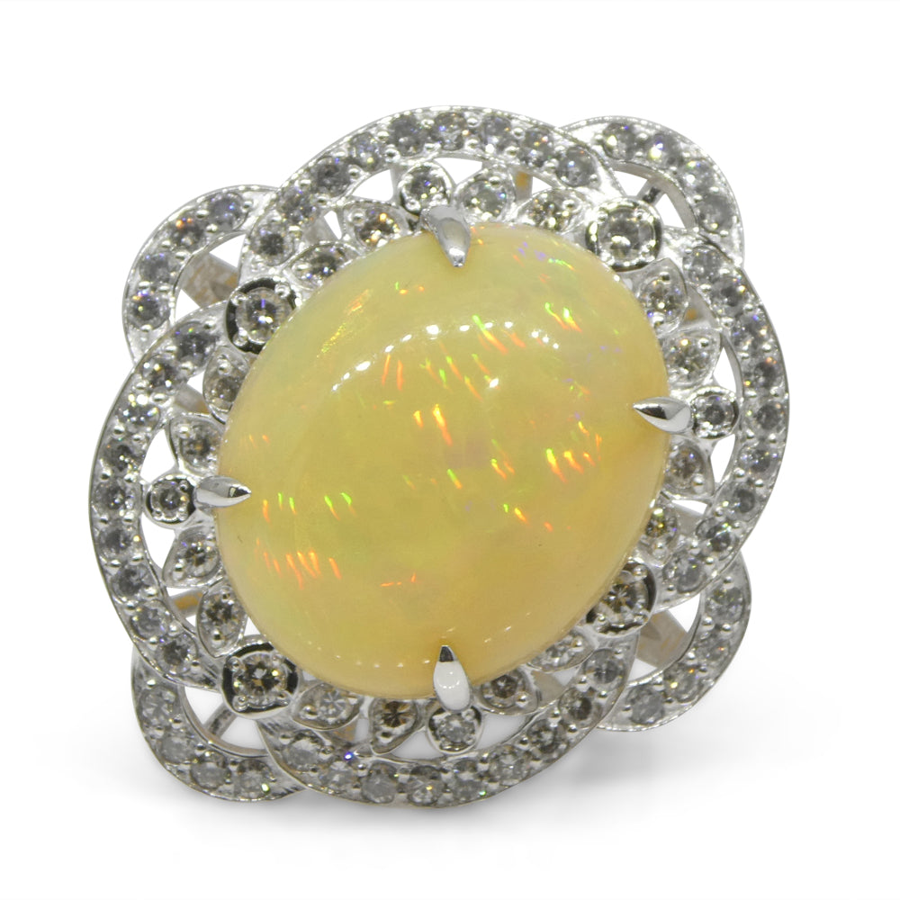 5.55ct Opal, Diamond Ballerina Cocktail Ring set in Platinum - Skyjems Wholesale Gemstones