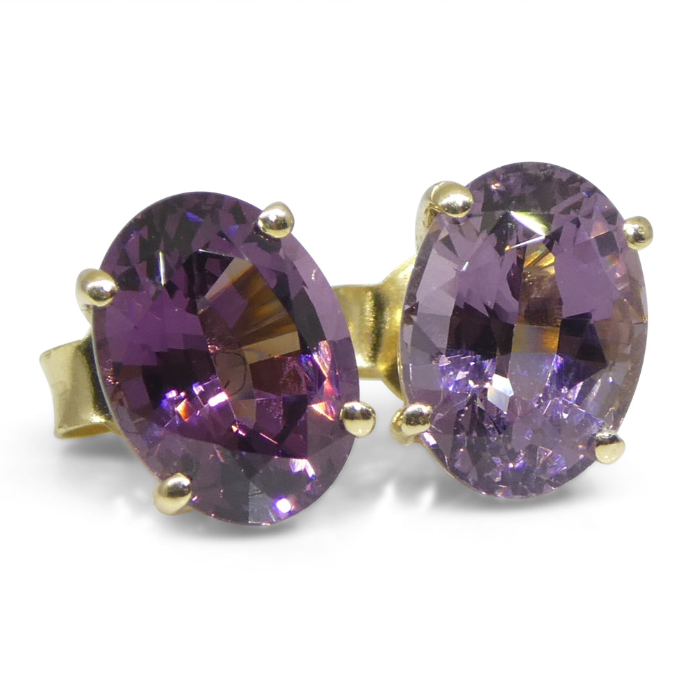 2.92ct Oval Purple/Violet Spinel Stud Earrings set in 14k Yellow Gold - Skyjems Wholesale Gemstones