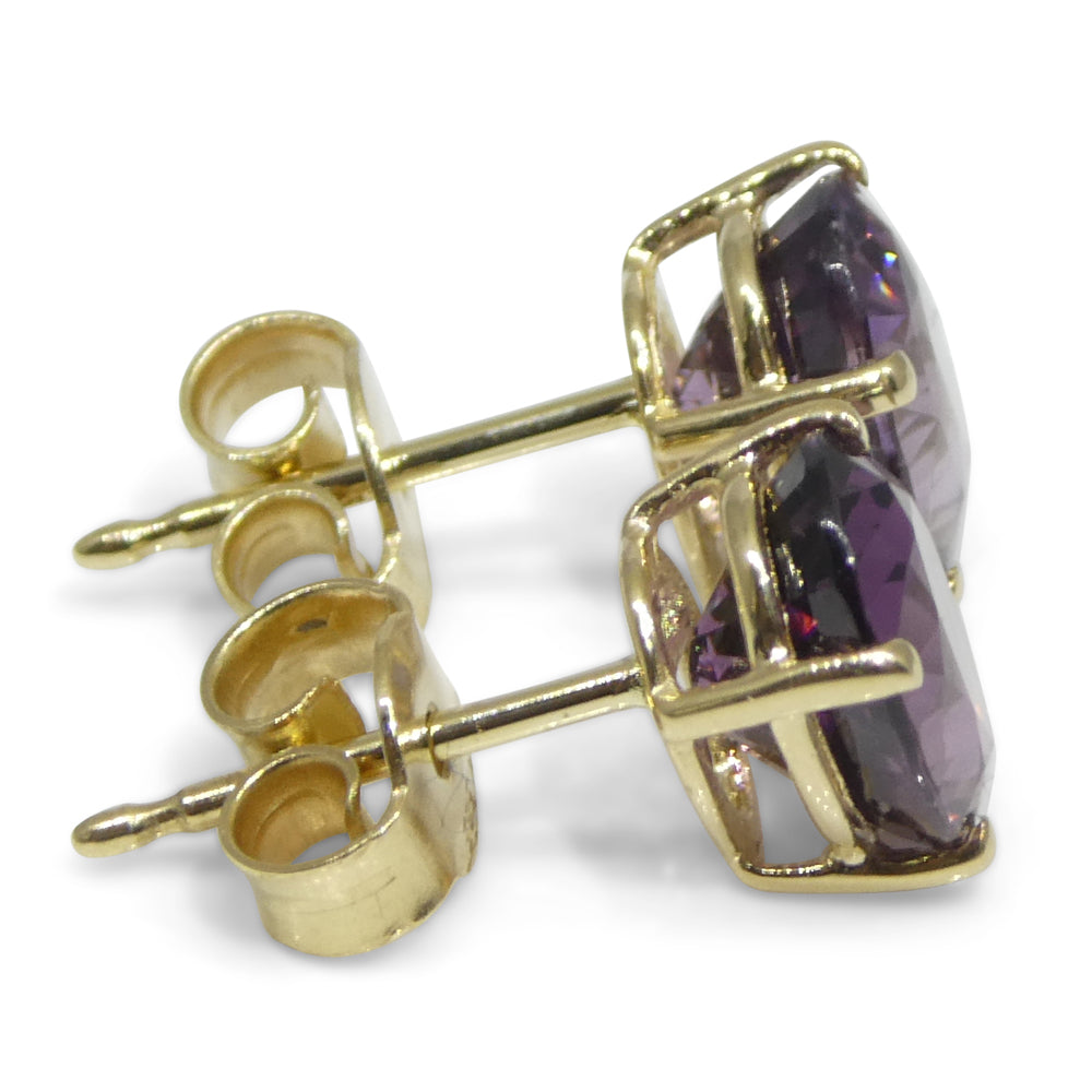 2.92ct Oval Purple/Violet Spinel Stud Earrings set in 14k Yellow Gold - Skyjems Wholesale Gemstones