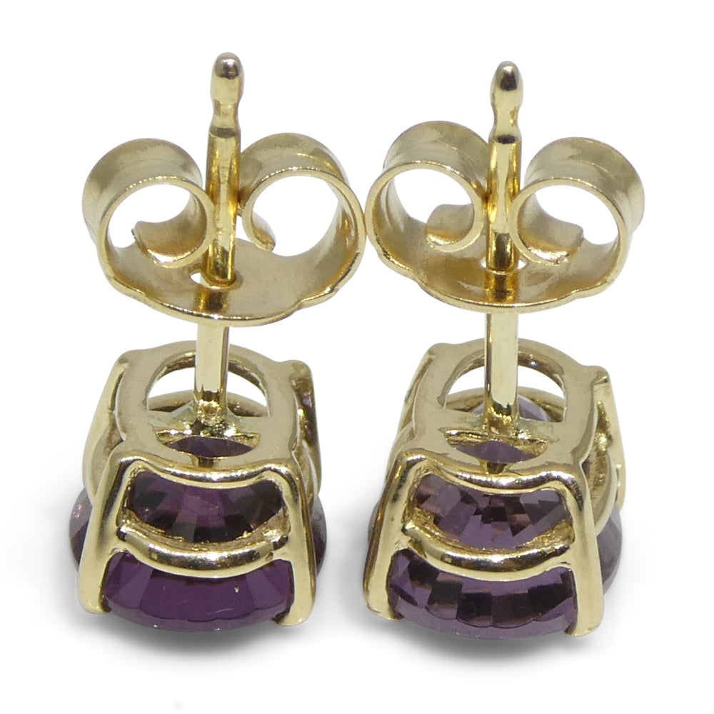 2.92ct Oval Purple/Violet Spinel Stud Earrings set in 14k Yellow Gold - Skyjems Wholesale Gemstones