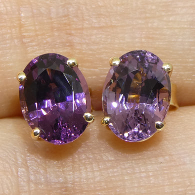 2.92ct Oval Purple/Violet Spinel Stud Earrings set in 14k Yellow Gold - Skyjems Wholesale Gemstones