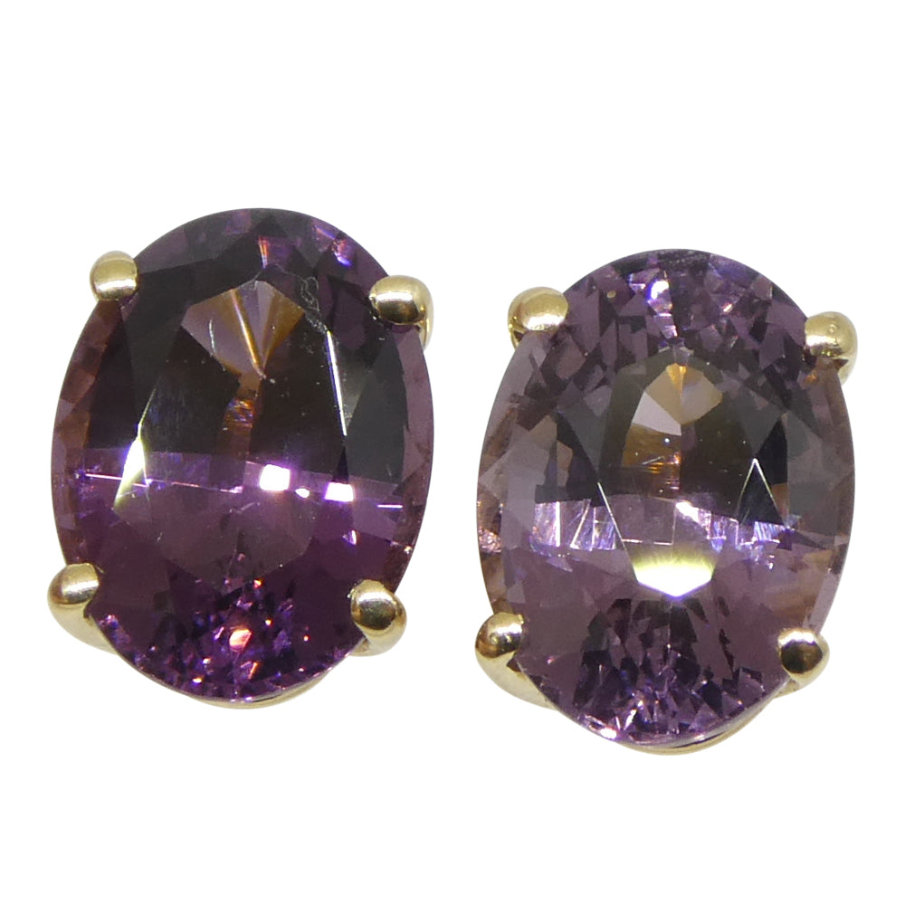 2.92ct Oval Purple/Violet Spinel Stud Earrings set in 14k Yellow Gold - Skyjems Wholesale Gemstones