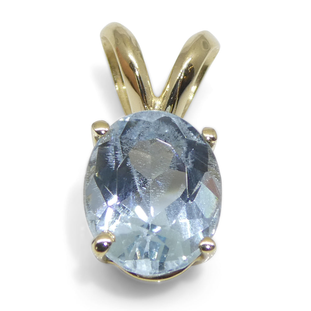 1.29ct Oval Blue Aquamarine Pendant set in 14k Yellow Gold - Skyjems Wholesale Gemstones