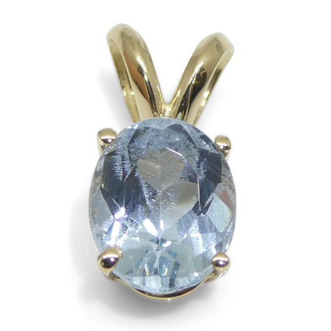 1.29ct Oval Blue Aquamarine Pendant set in 14k Yellow Gold