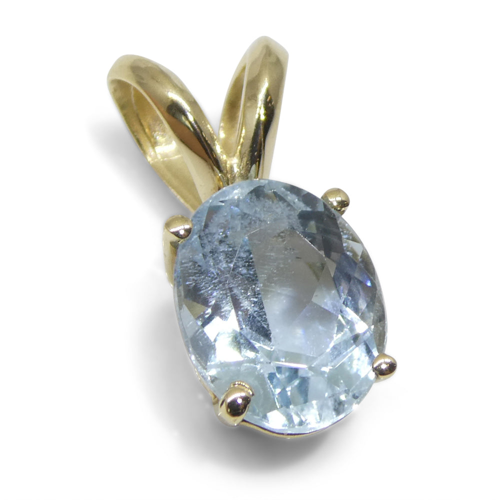 1.29ct Oval Blue Aquamarine Pendant set in 14k Yellow Gold - Skyjems Wholesale Gemstones