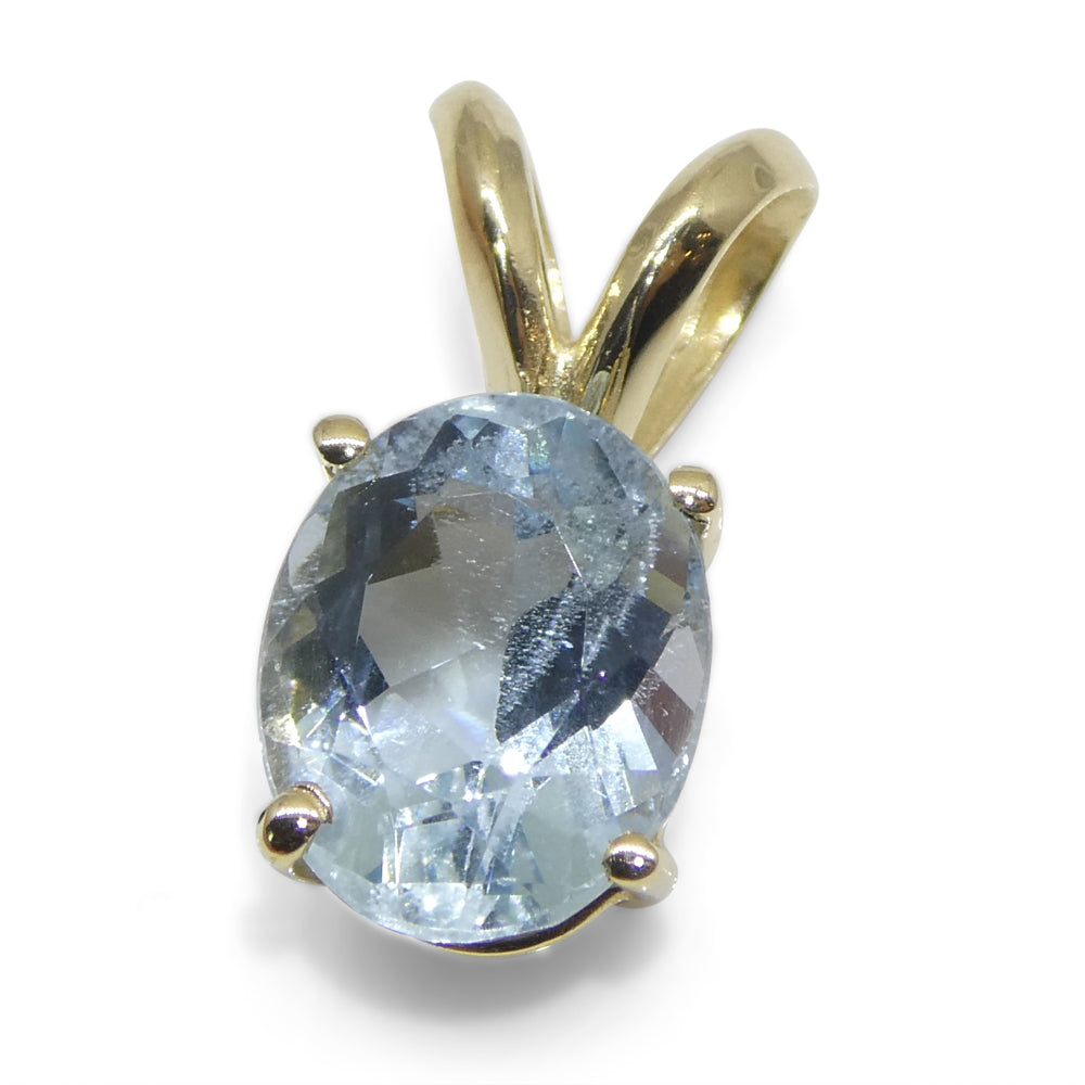 1.29ct Oval Blue Aquamarine Pendant set in 14k Yellow Gold - Skyjems Wholesale Gemstones