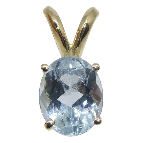 1.29ct Oval Blue Aquamarine Pendant set in 14k Yellow Gold