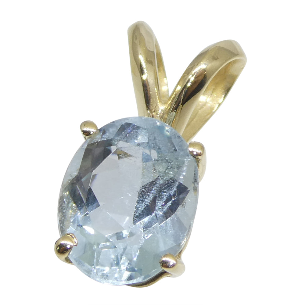 1.29ct Oval Blue Aquamarine Pendant set in 14k Yellow Gold - Skyjems Wholesale Gemstones