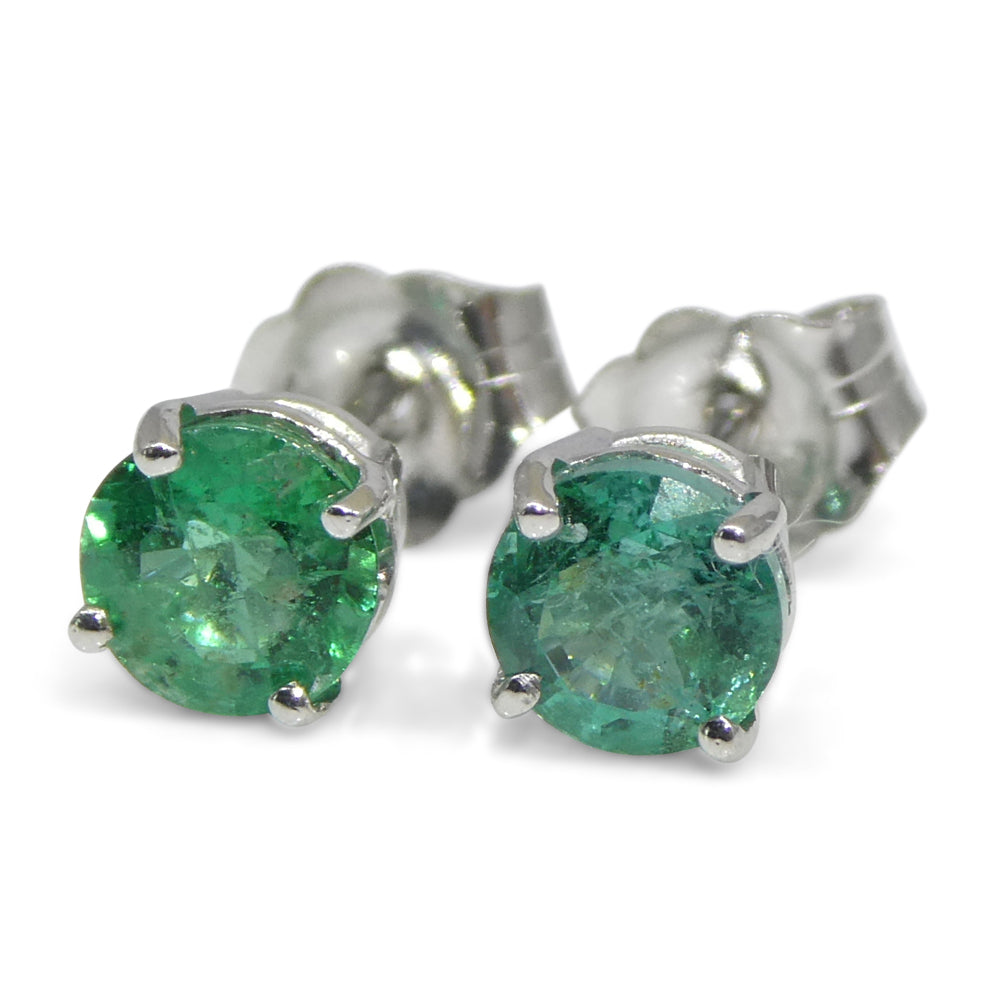 0.73ct Pair Round Green Emerald Stud Earrings set in 14k White Gold - Skyjems Wholesale Gemstones