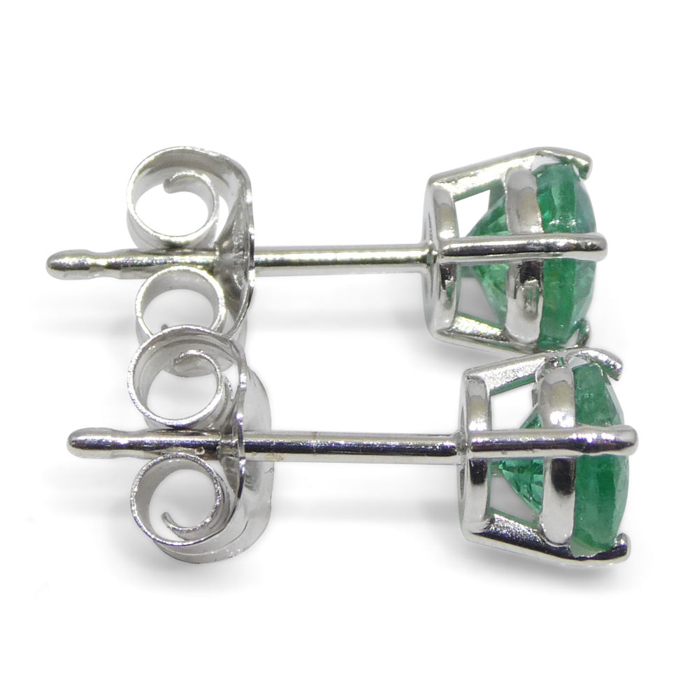 0.73ct Pair Round Green Emerald Stud Earrings set in 14k White Gold - Skyjems Wholesale Gemstones