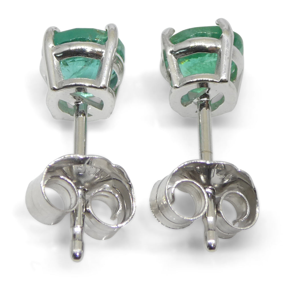 0.73ct Pair Round Green Emerald Stud Earrings set in 14k White Gold - Skyjems Wholesale Gemstones