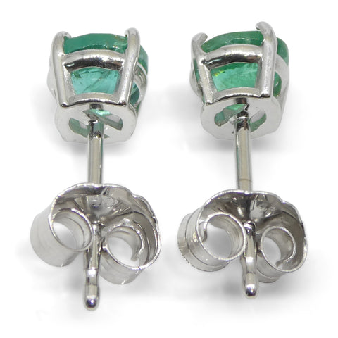 0.73ct Pair Round Green Emerald Stud Earrings set in 14k White Gold