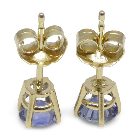 0.79ct Pair Round Blue Sapphire Stud Earrings set in 14k Yellow Gold