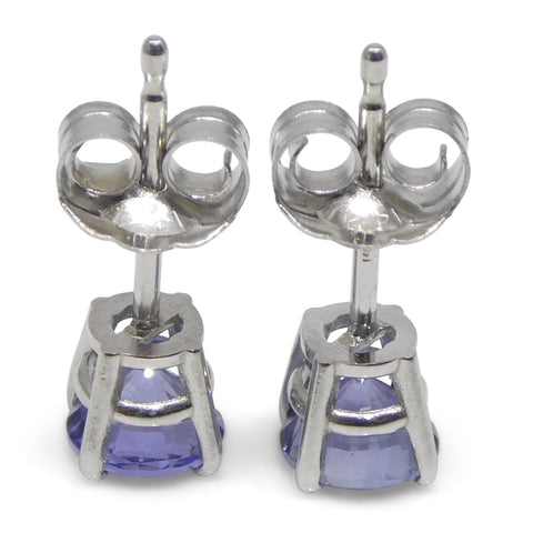 0.89ct Pair Round Blue Sapphire Stud Earrings set in 14k White Gold