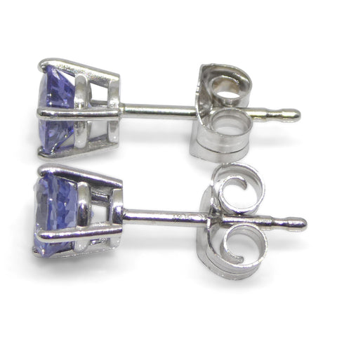 0.89ct Pair Round Blue Sapphire Stud Earrings set in 14k White Gold