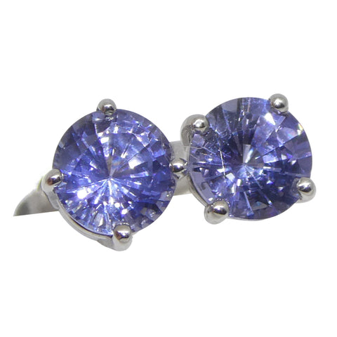 0.89ct Pair Round Blue Sapphire Stud Earrings set in 14k White Gold